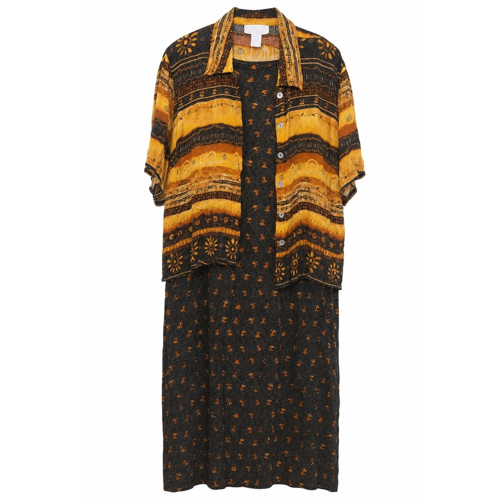 Sheri Martin Dress Set Womens 18 Black Gold 2pc Rayon Boho Sunburst Excellent‎